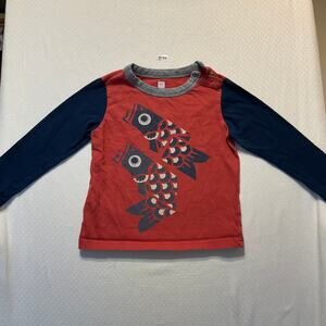 Tea Boys Girls Shirt size 18-24M Red Blue Long Sleeve Graphic Print Fish
